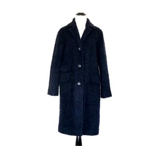 NEW! Rebecca Taylor Long Teddy Coat Wool Blend Navy Blue SZ 2